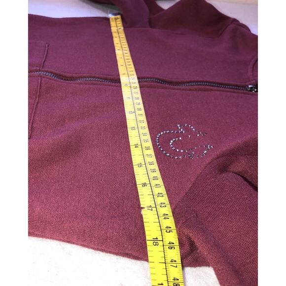 True Religion Zip Hoodie Embellished Studs Burgundy TR Alumni 2002 Womens Sz XS - Picture 8 of 9